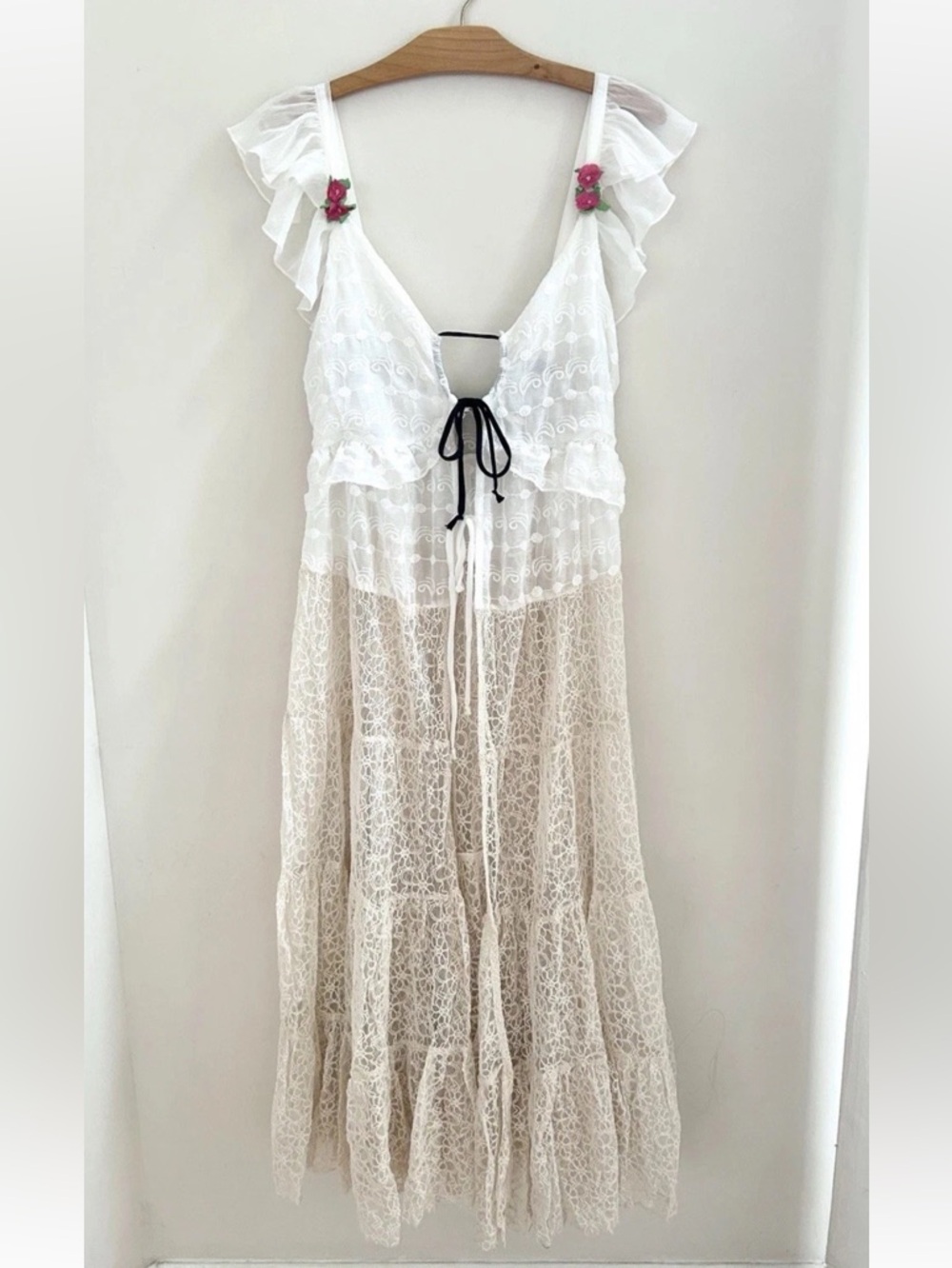 Free People Selena Lace Rosette Tie Front Maxi Top NWT Size Small